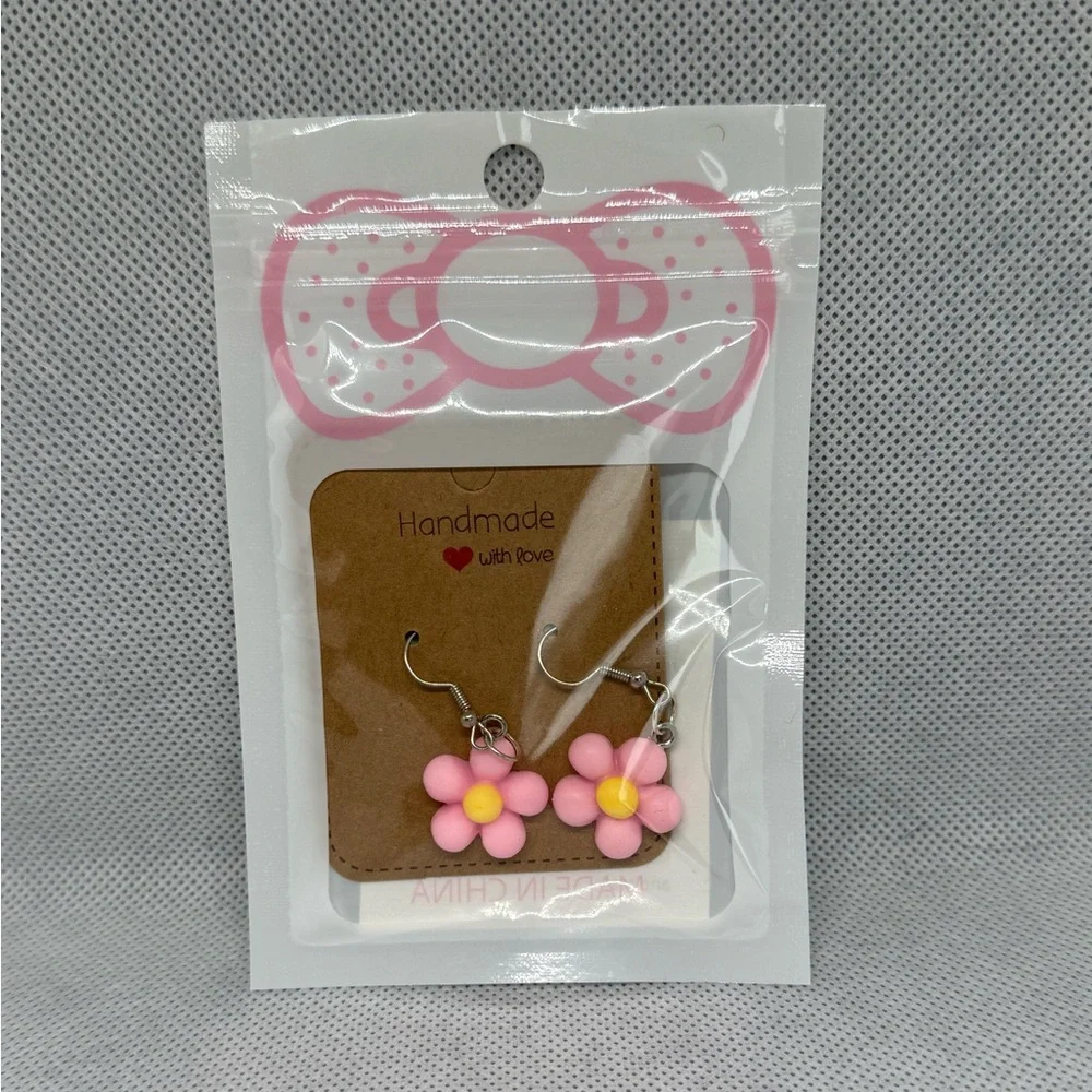 Handmade Pink and Yellow Flower Earrings